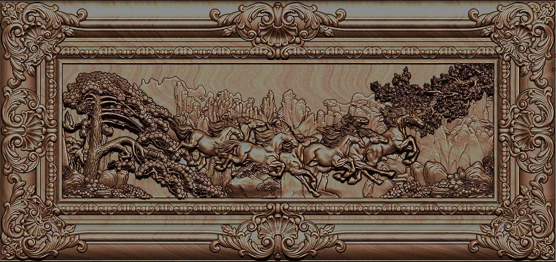 Mural Horse wood carving file stl OBJ and ZTL for CNC 3D print model_0