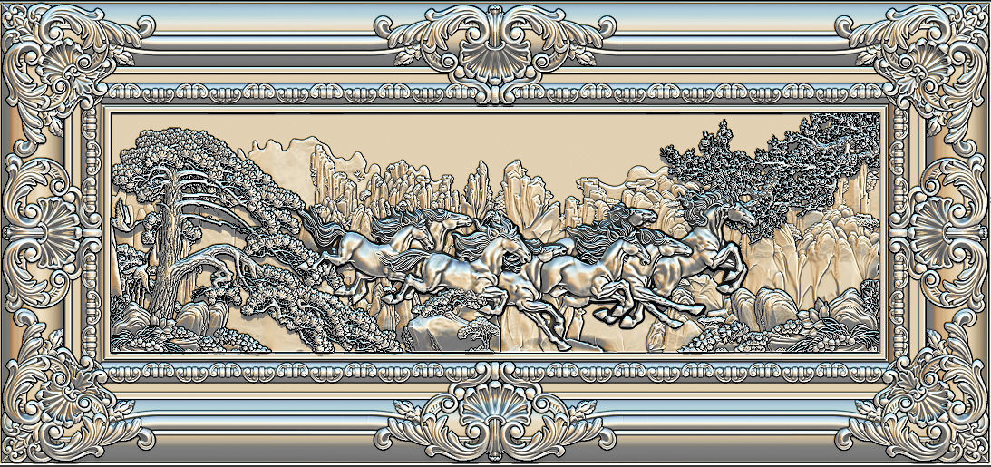 Mural Horse wood carving file stl OBJ and ZTL for CNC 3D print model_11