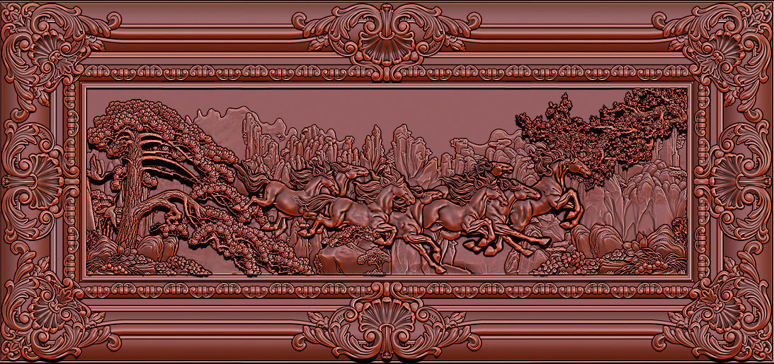 Mural Horse wood carving file stl OBJ and ZTL for CNC 3D print model_12