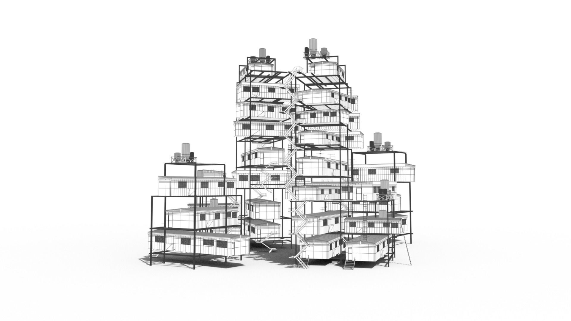 Sci Fi building pack - Building Stack - DMP asset pack - 3D model_5