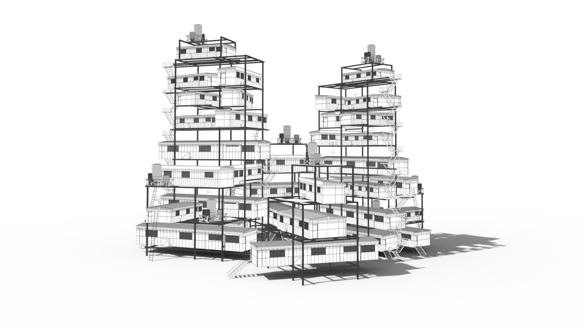 Sci Fi building pack - Building Stack - DMP asset pack - 3D model_1