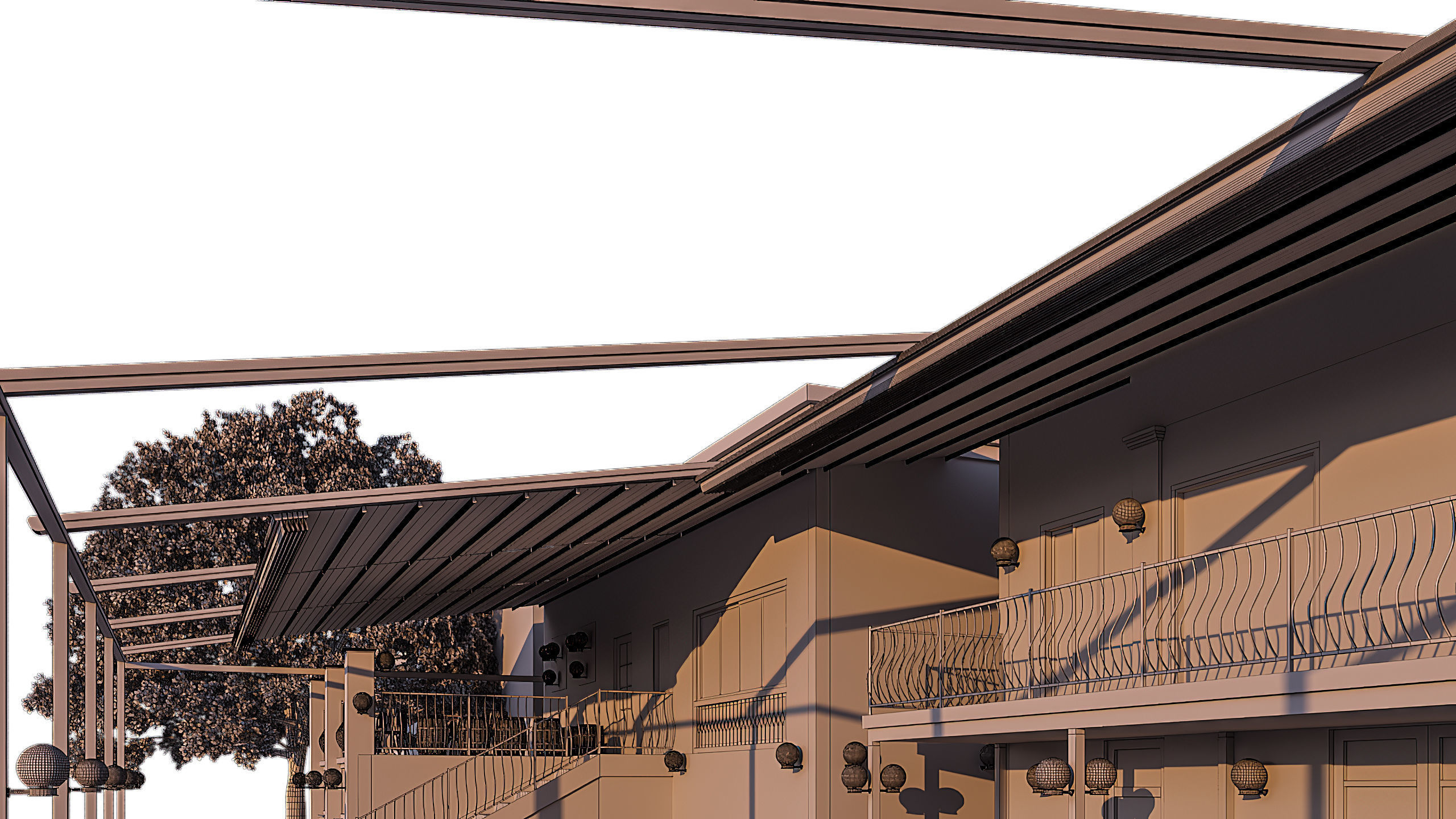 Restaurant with tables and chairs at dusk 3D model_13