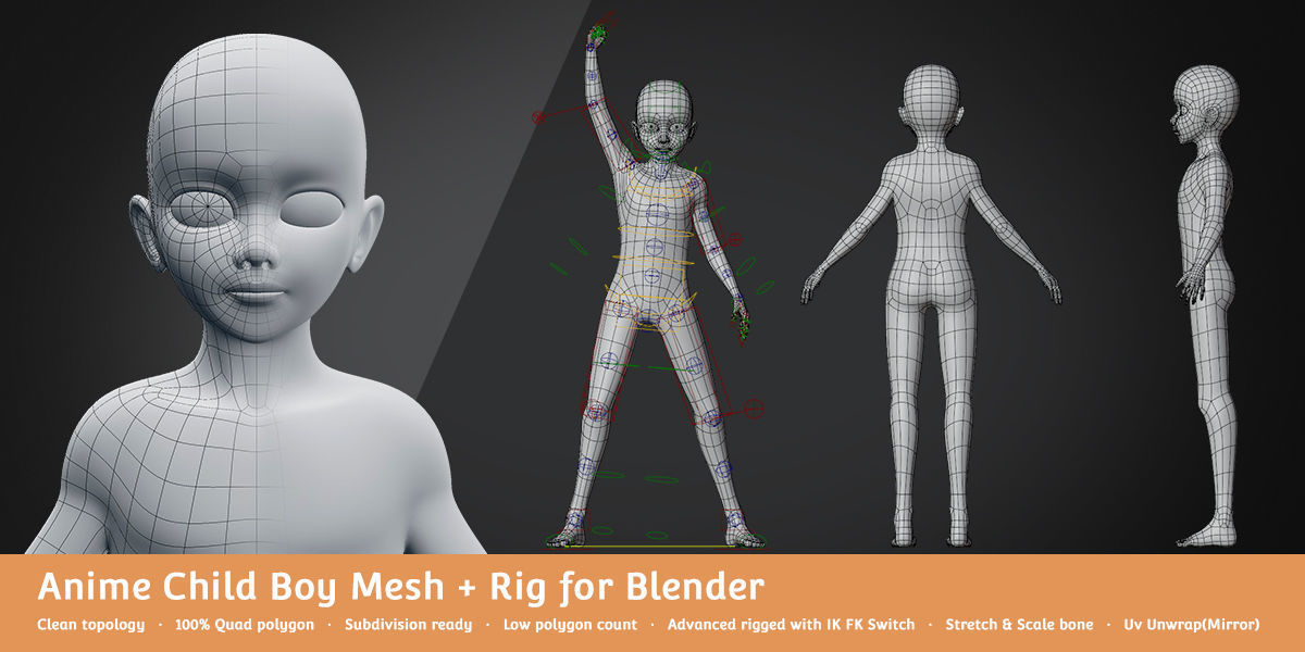 Base Meshes Child Starter Kit Low-poly 3D model_2