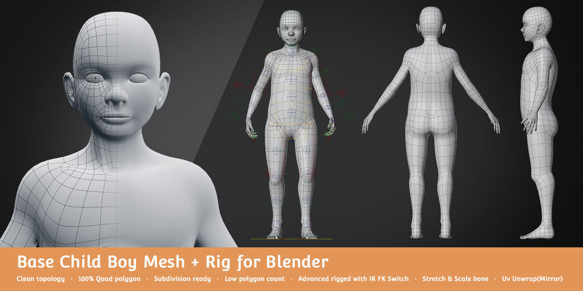 Base Meshes Child Starter Kit Low-poly 3D model_3