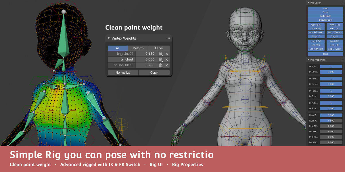 Base Meshes Child Starter Kit Low-poly 3D model_6