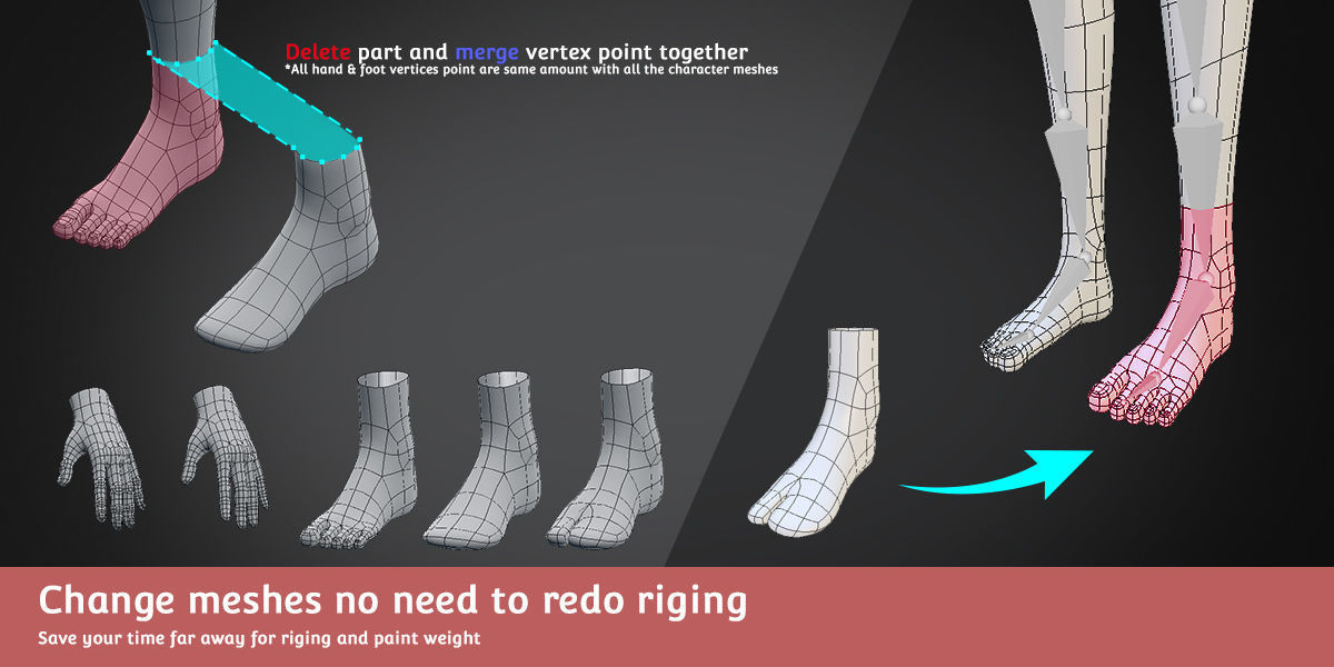 Base Meshes Child Starter Kit Low-poly 3D model_5