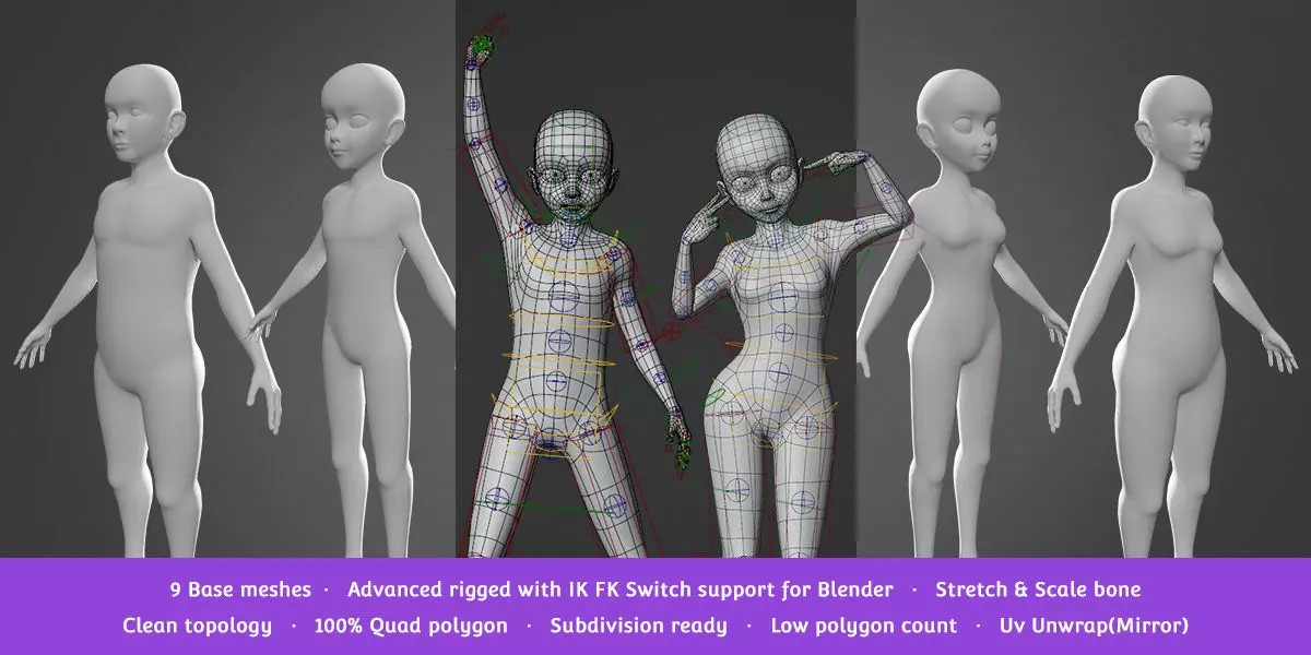 Base Meshes Child Starter Kit Low-poly 3D model_0