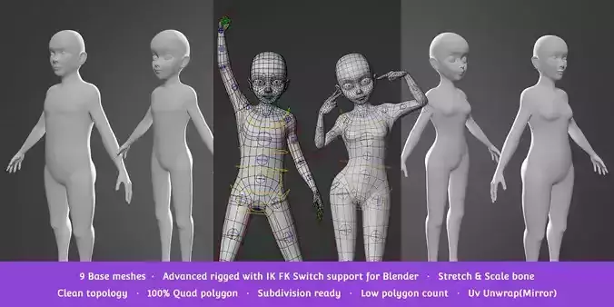 Base Meshes Child Starter Kit Low-poly 3D model