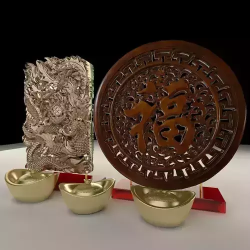 Chinese gold ingot with fu and dragon pattern