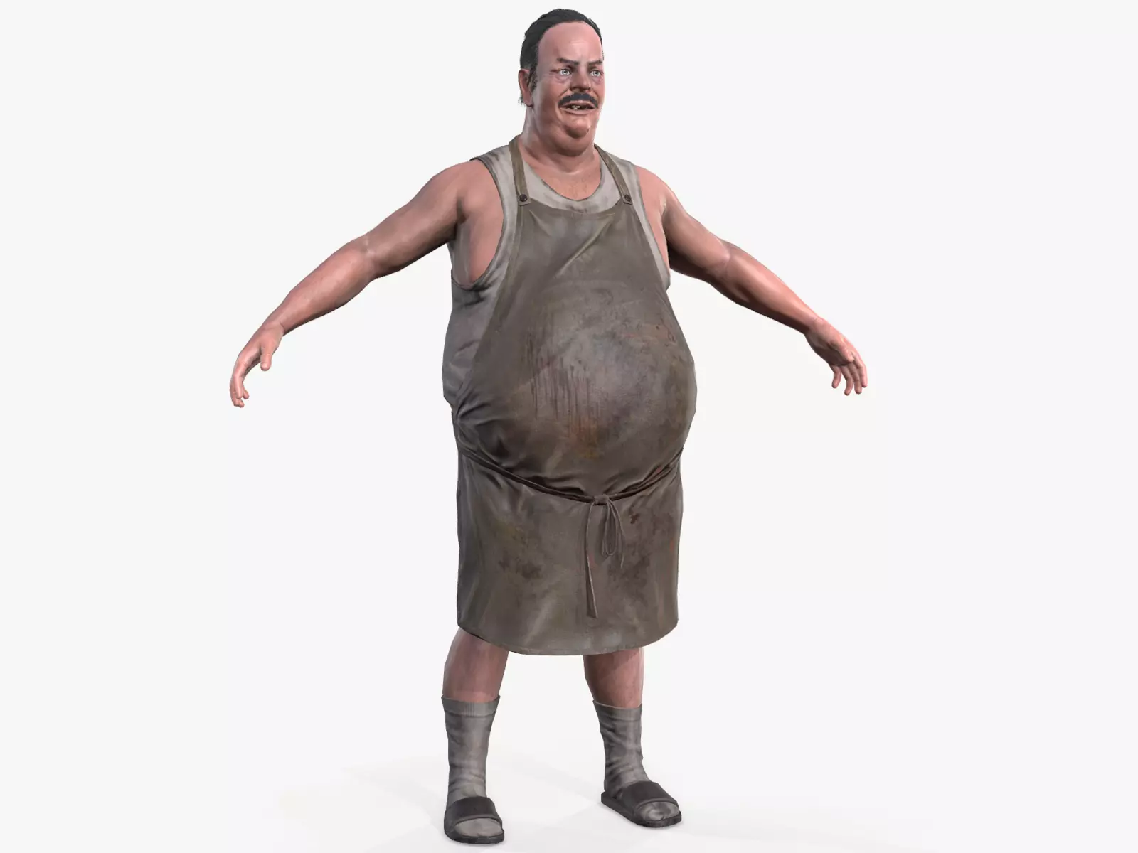 Butcher man in apron Low-poly 3D model_0
