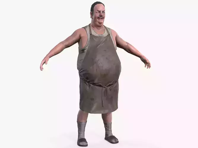 Butcher man in apron Low-poly 3D model