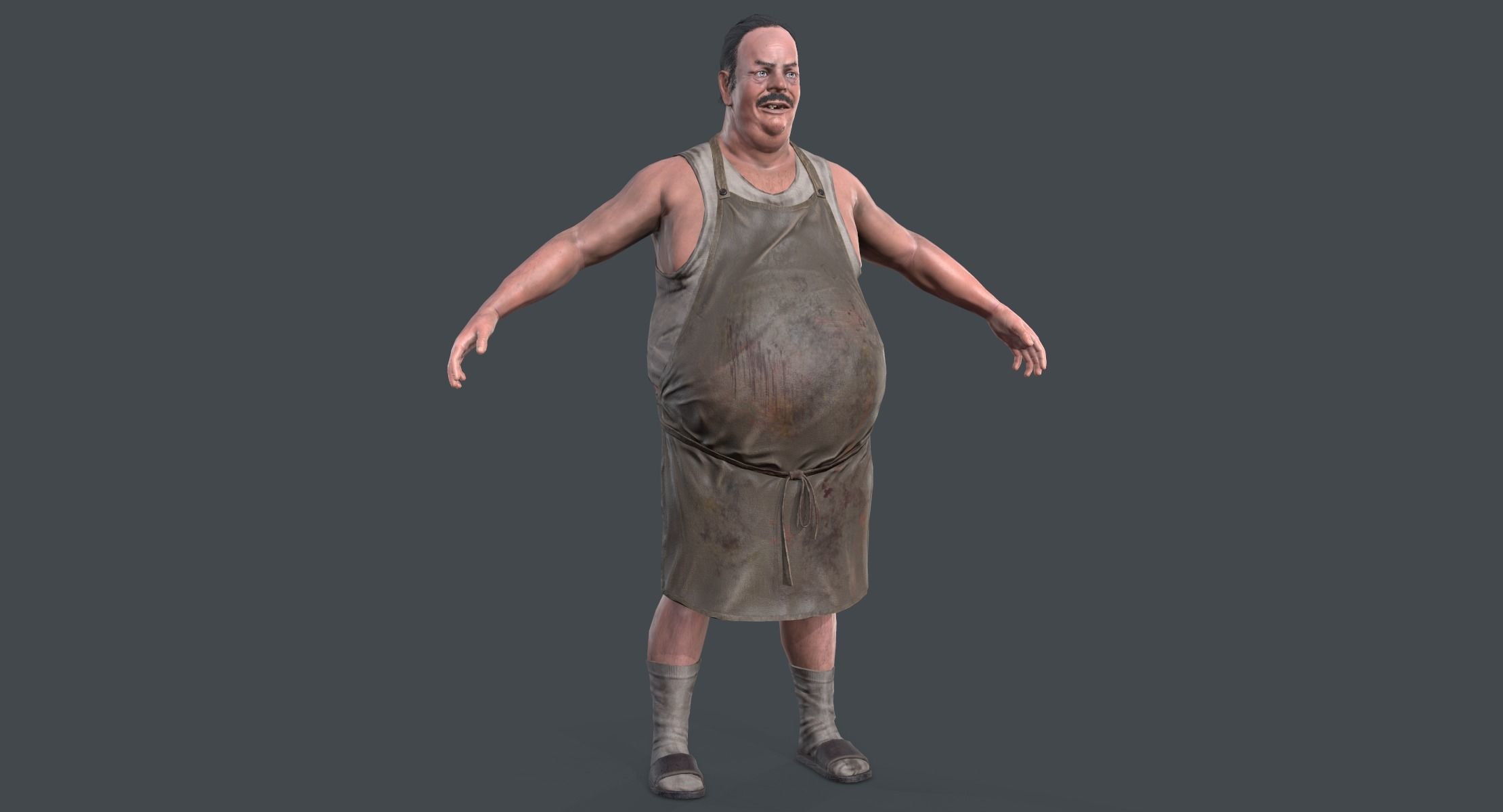Butcher man in apron Low-poly 3D model_1