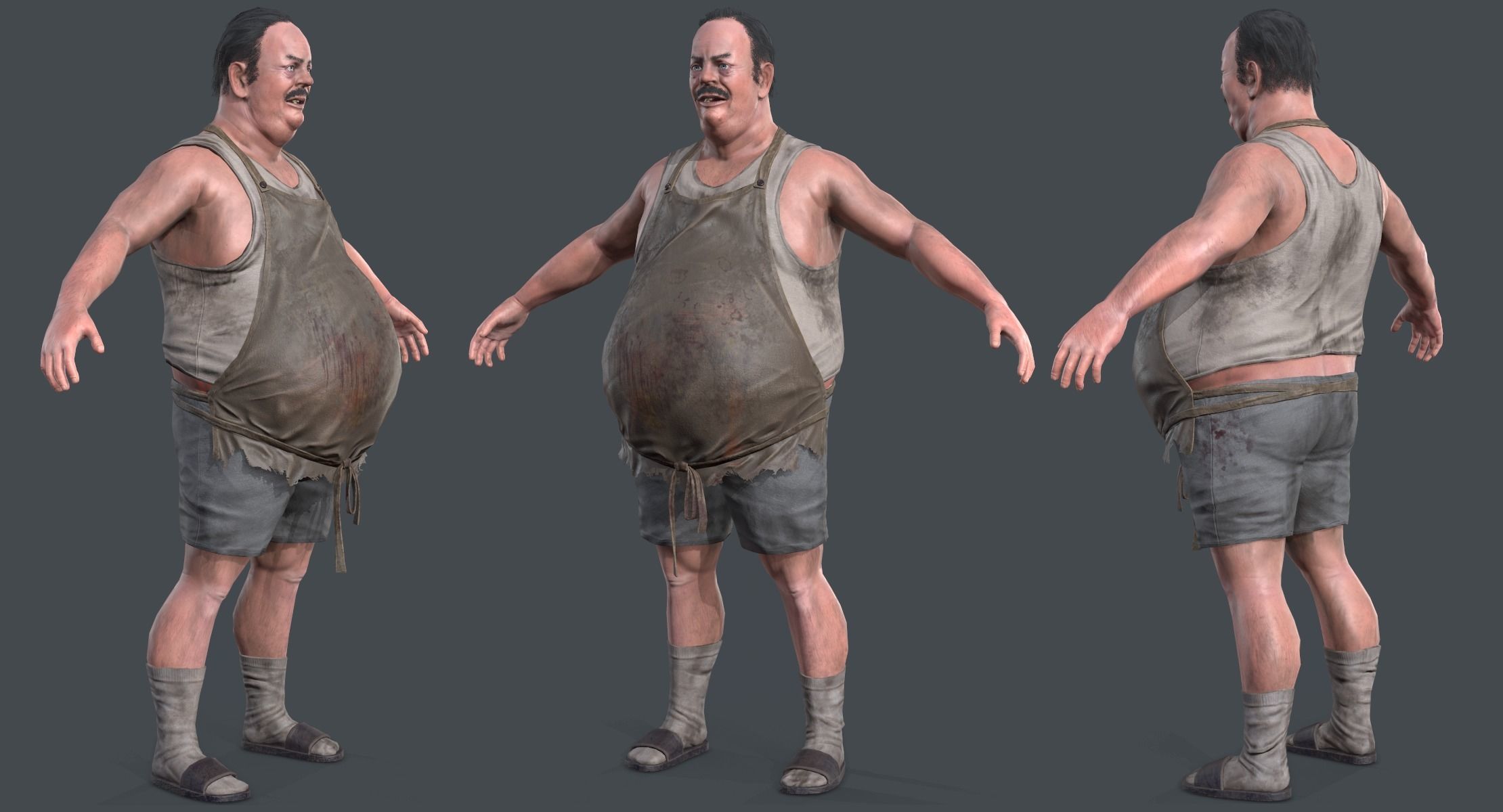 Butcher man in apron Low-poly 3D model_3