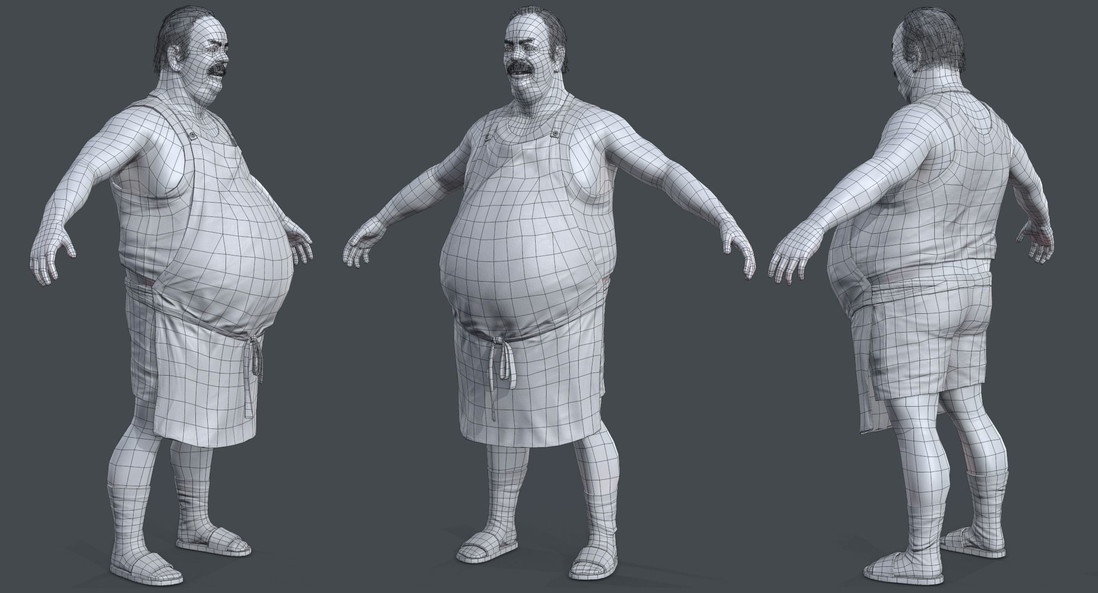Butcher man in apron Low-poly 3D model_5