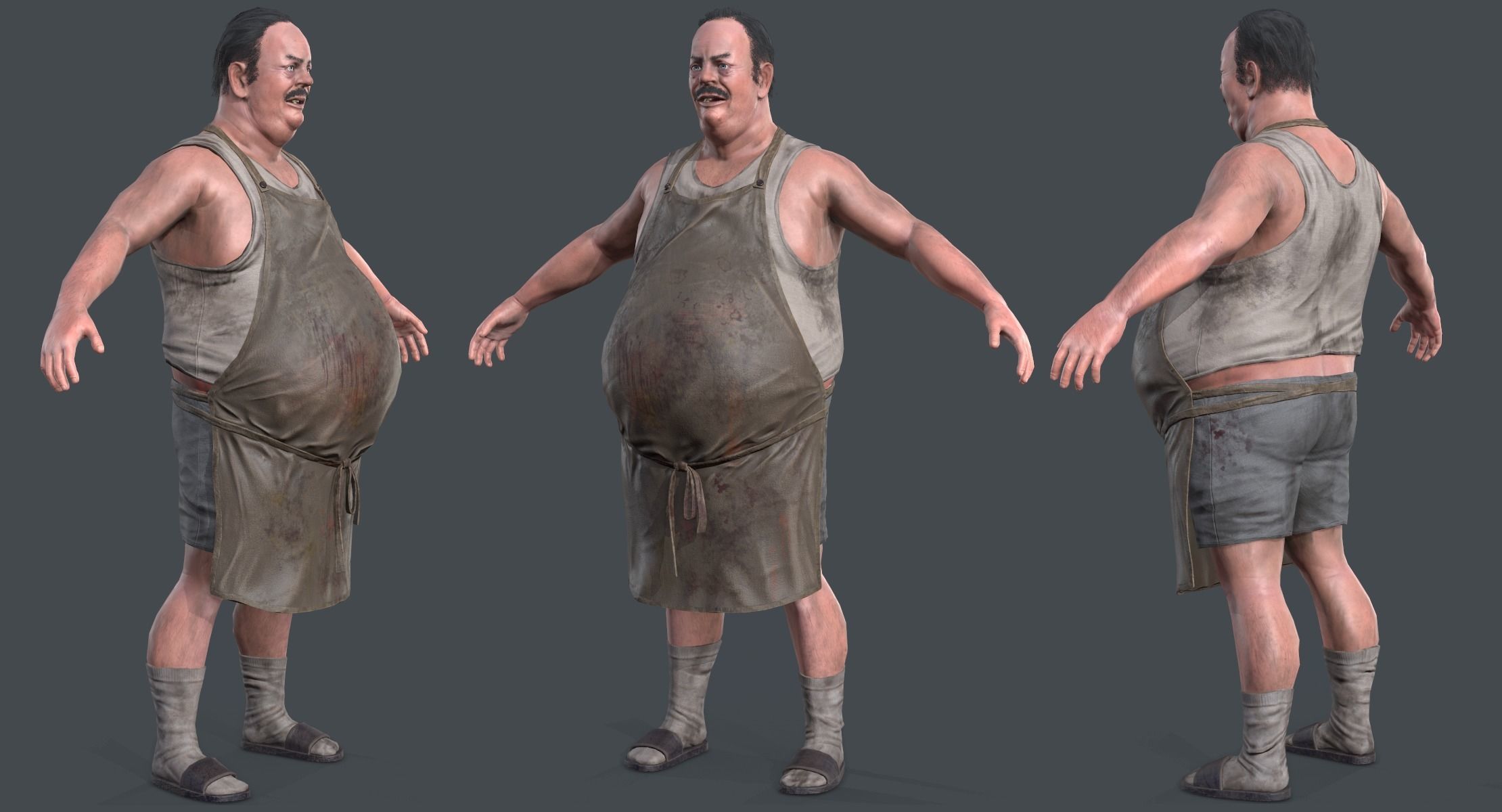 Butcher man in apron Low-poly 3D model_2