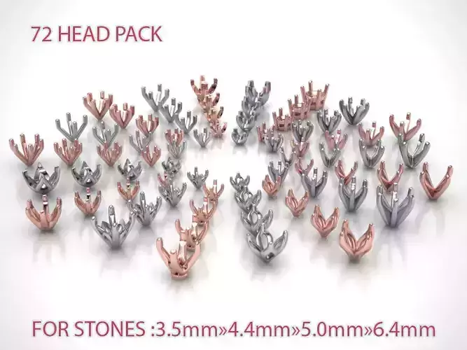 MEGA HEADS PACKAGE of 72 Heads for Solitaire rings  3D Model Collection