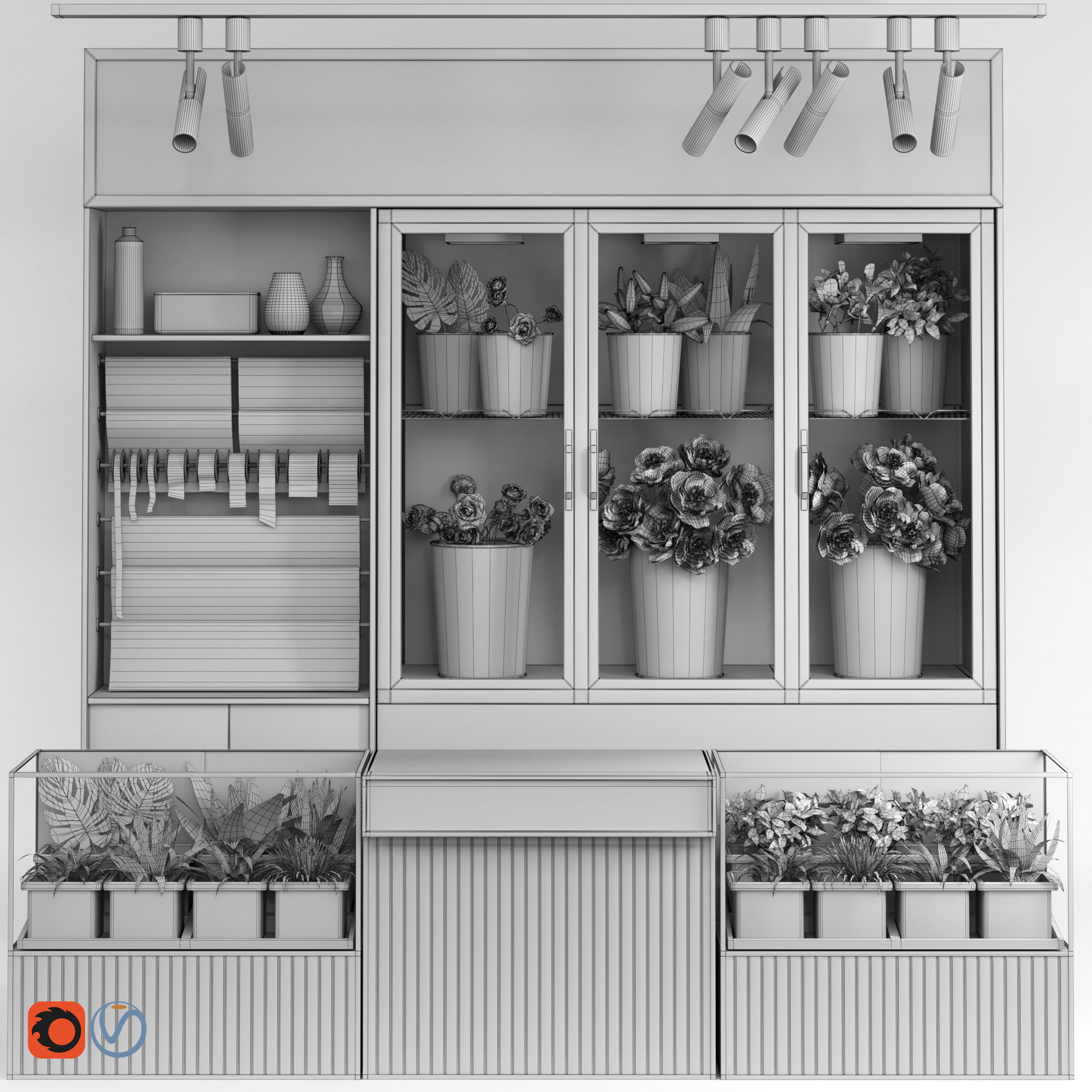 Refrigerated display for flowers-florist-flower shop decor set 3D model_2