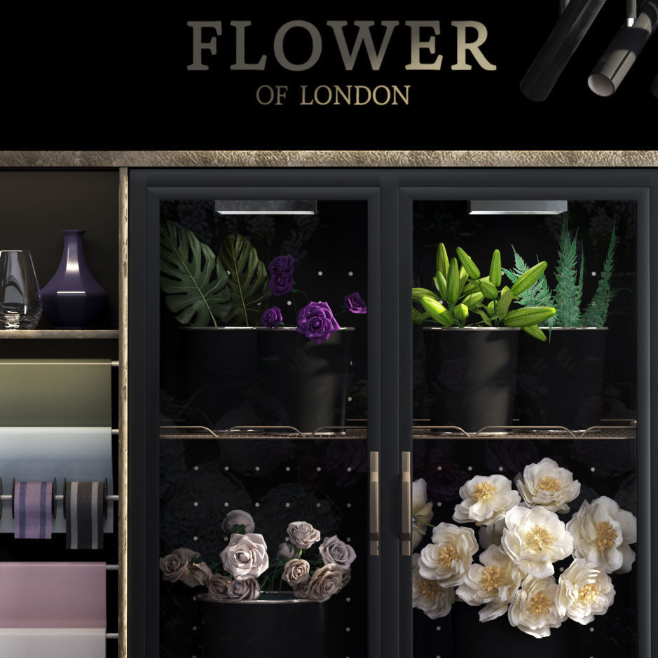 Refrigerated display for flowers-florist-flower shop decor set 3D model_9