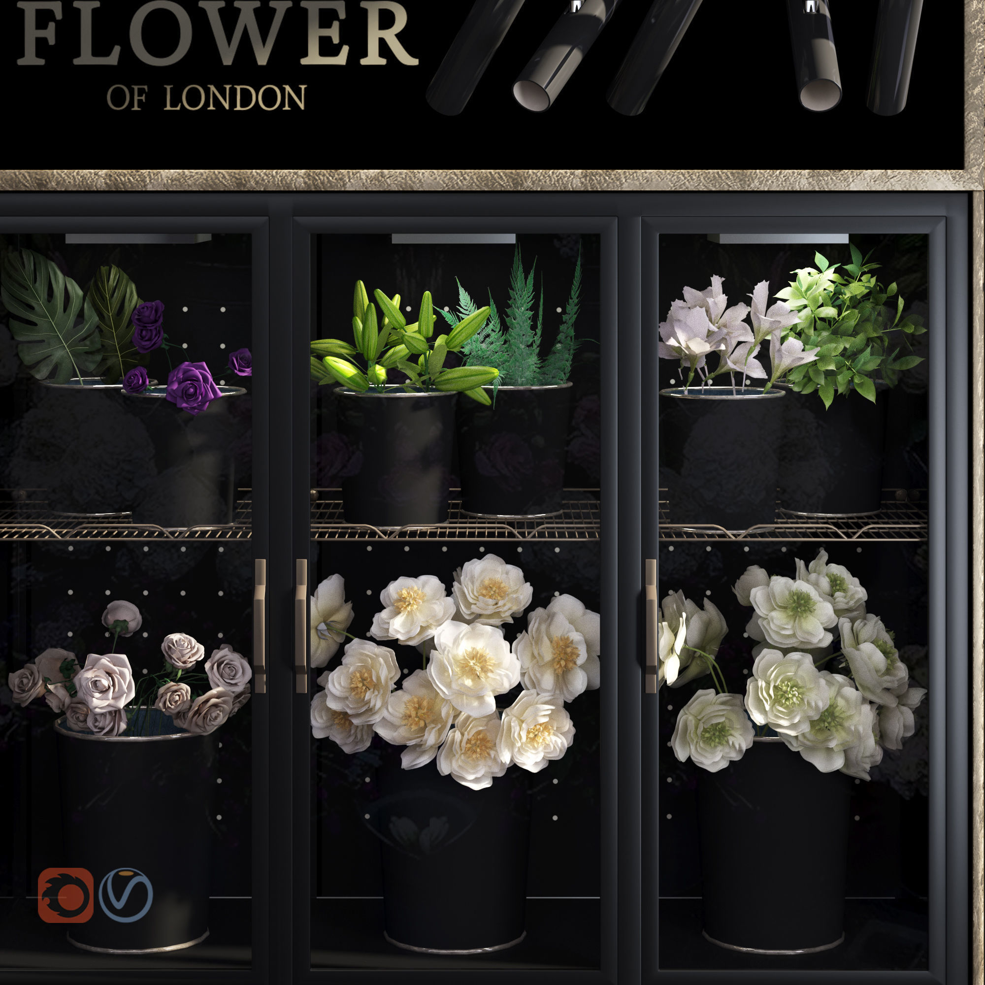 Refrigerated display for flowers-florist-flower shop decor set 3D model_1