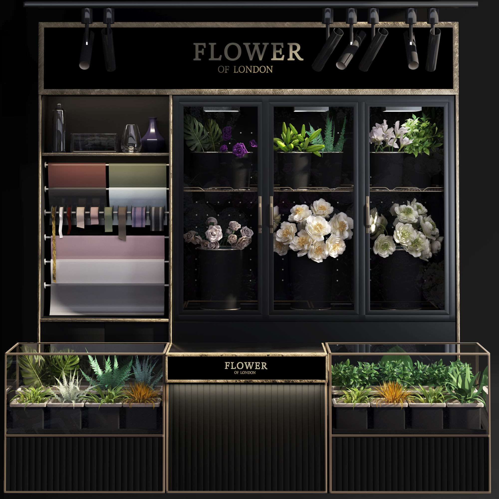Refrigerated display for flowers-florist-flower shop decor set 3D model_30