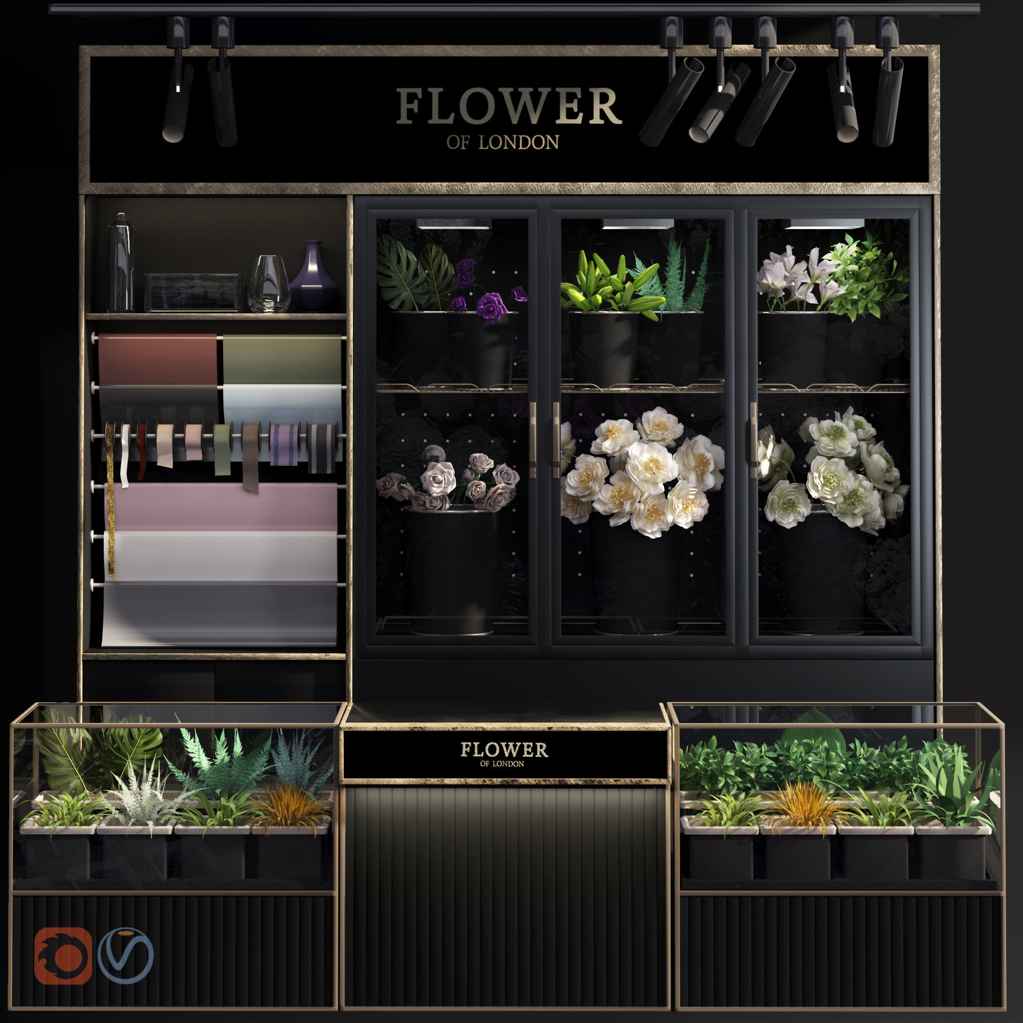 Refrigerated display for flowers-florist-flower shop decor set 3D model_28