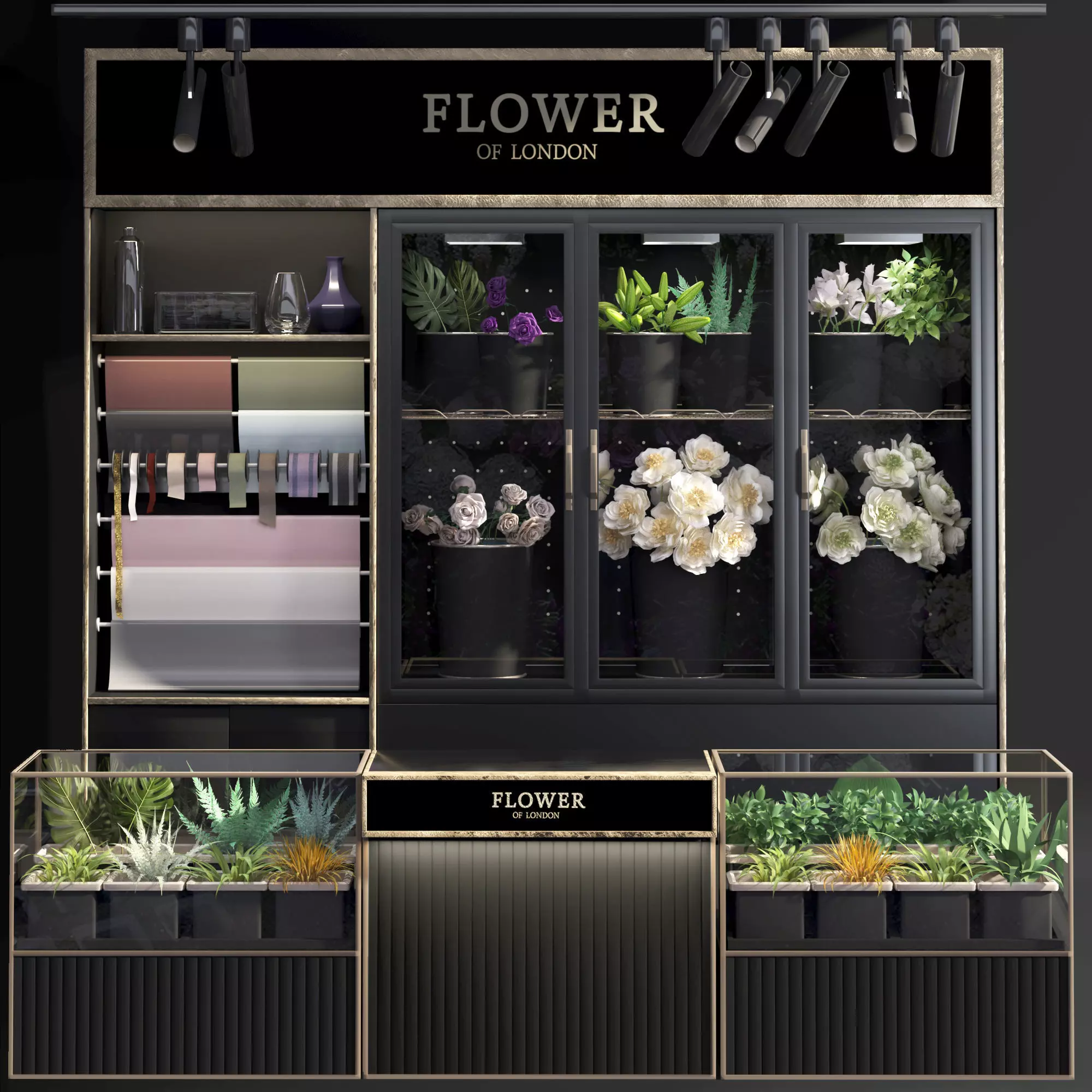Refrigerated display for flowers-florist-flower shop decor set 3D model_0
