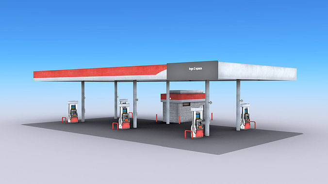 Gas Station Low-poly 3D model