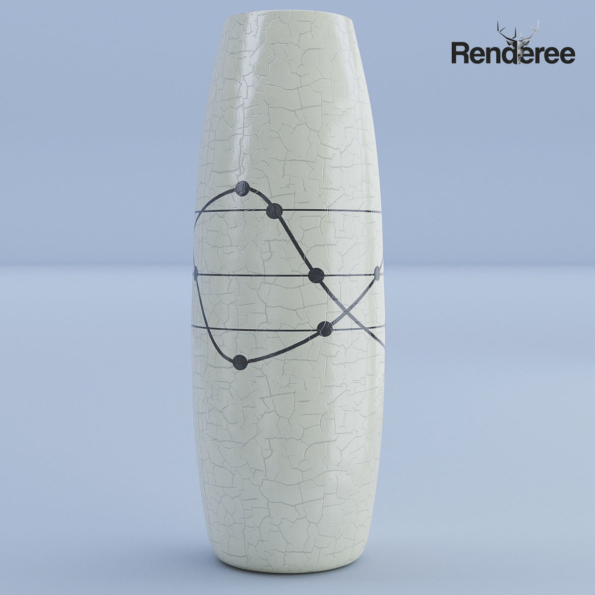 Ceramic White Vase Set 3D model_1