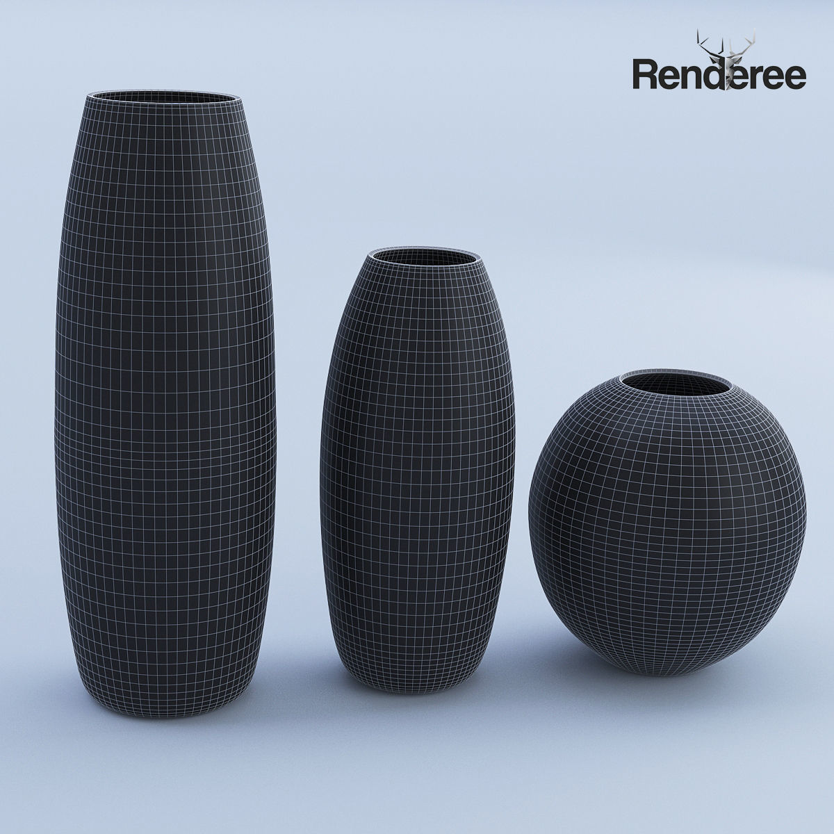 Ceramic White Vase Set 3D model_4