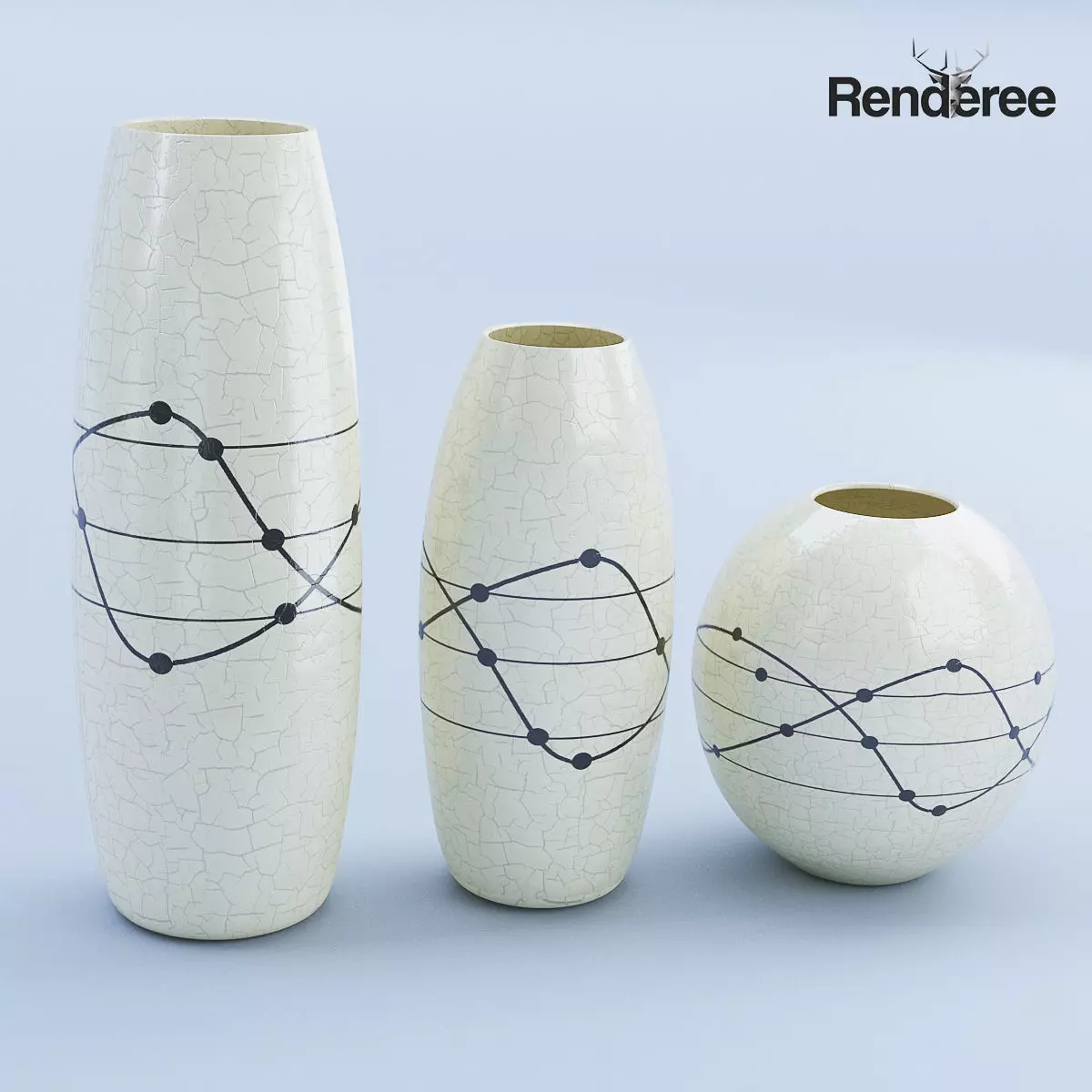 Ceramic White Vase Set 3D model_0