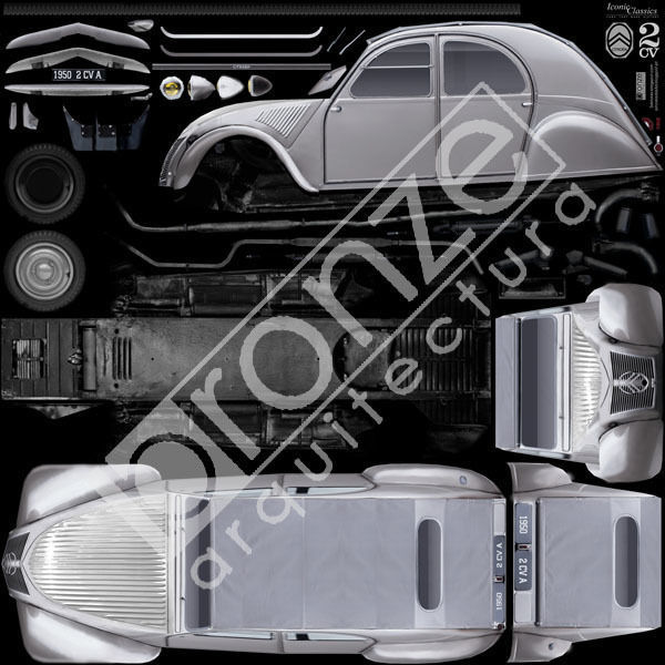 Citroen 2CV A 1950 Low-poly 3D model_26
