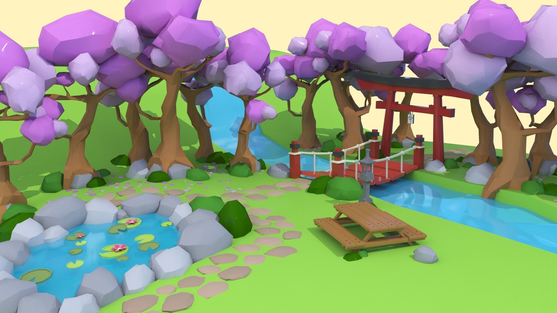 Low Poly Japan Ecosystem Low-poly 3D model_1