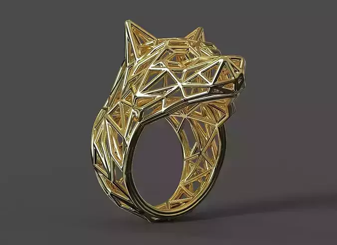 Low-poly wolf ring