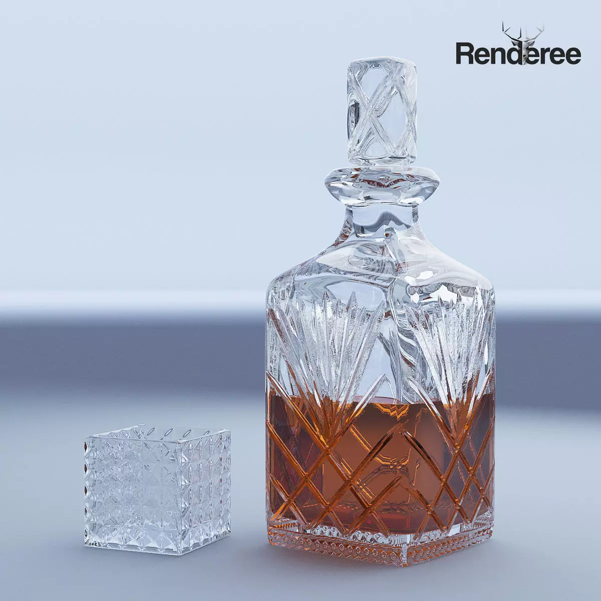Crystal Decanter and Glass 3D model_0