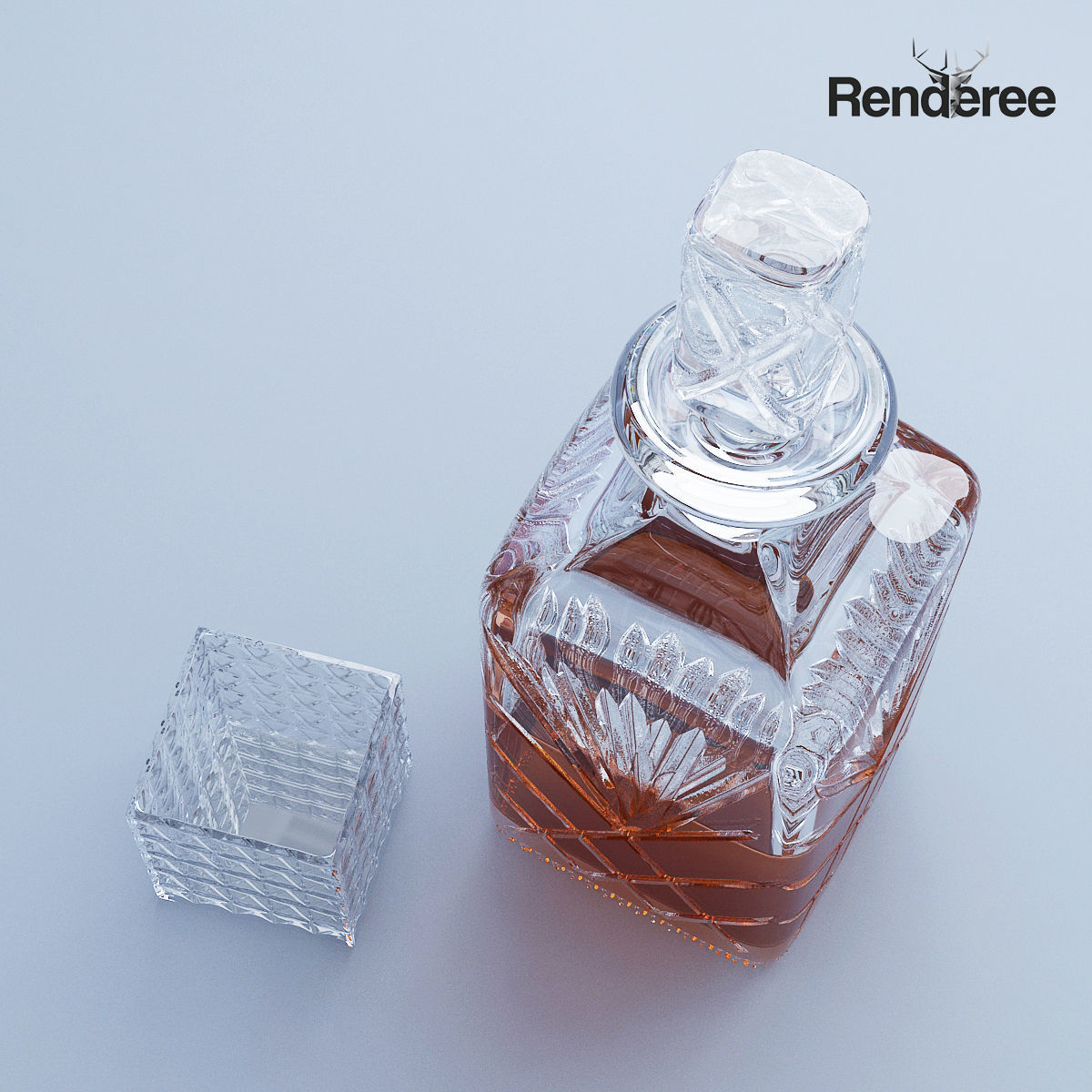 Crystal Decanter and Glass 3D model_1