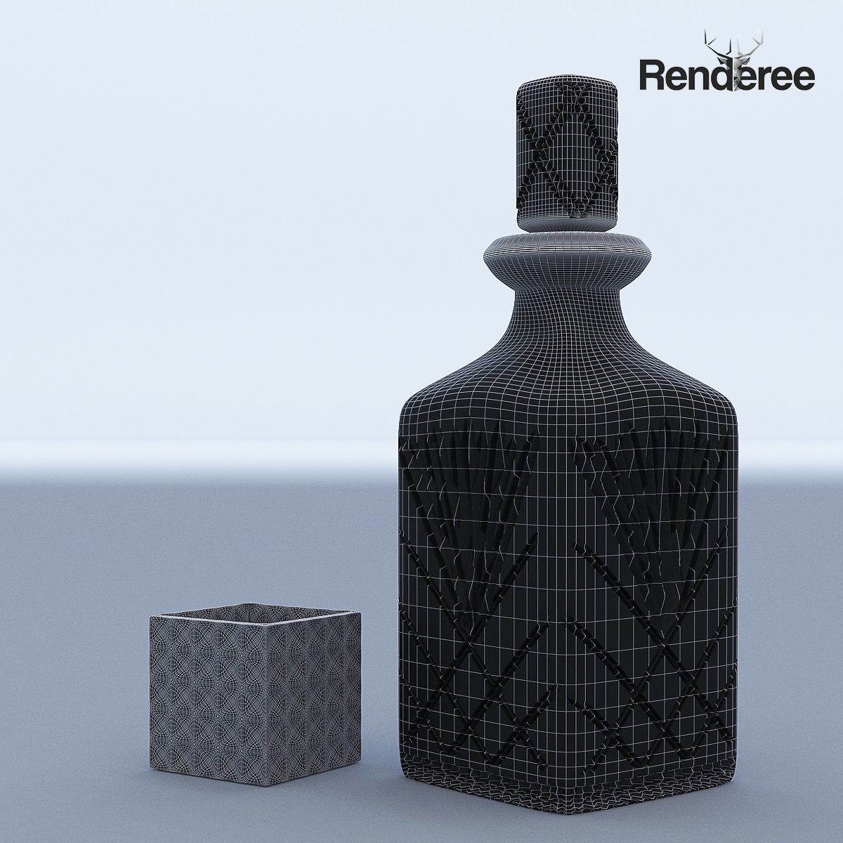 Crystal Decanter and Glass 3D model_3