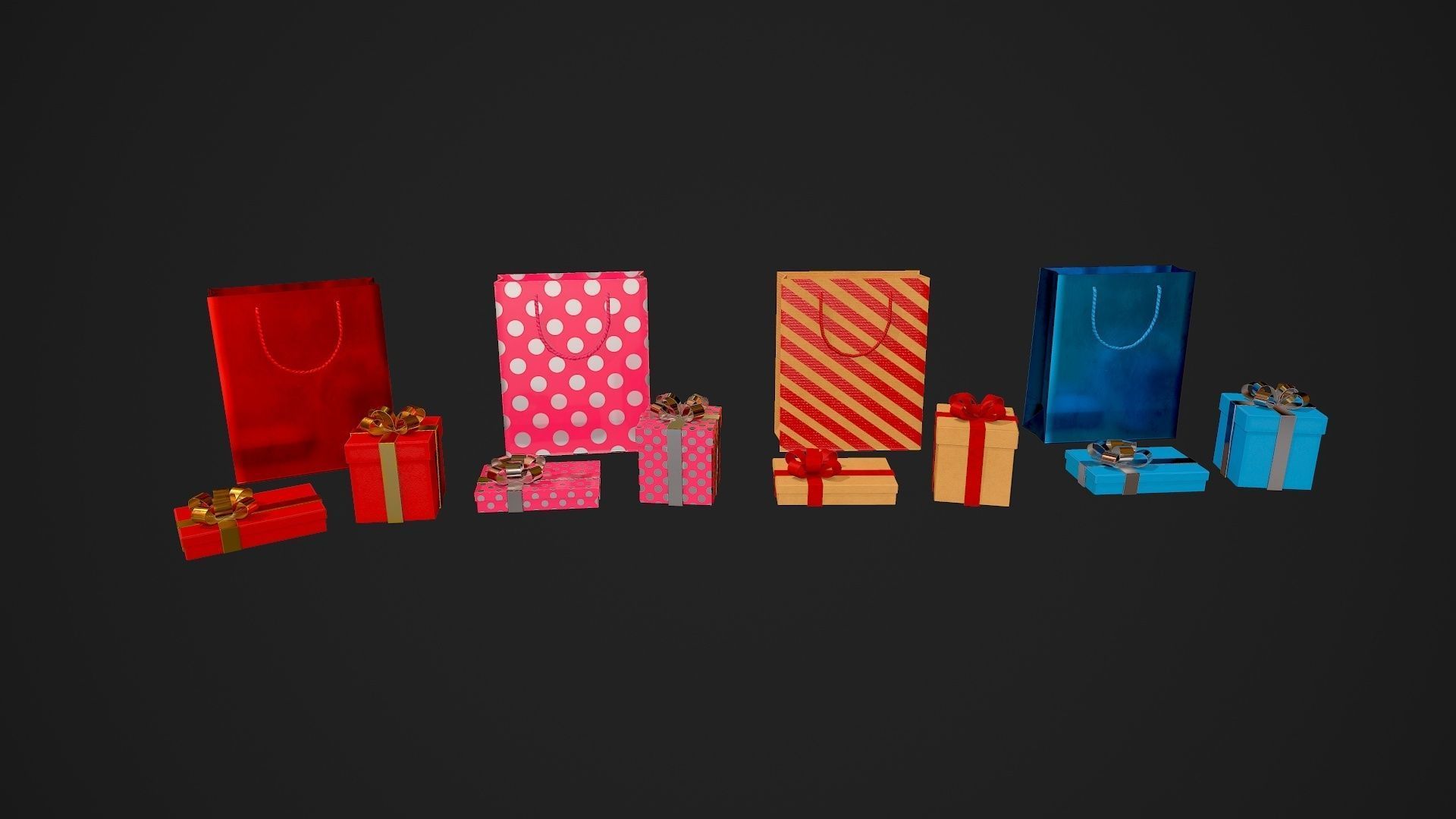 Birthday Gift Pack Low-poly 3D model_1
