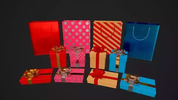 Birthday Gift Pack Low-poly 3D model