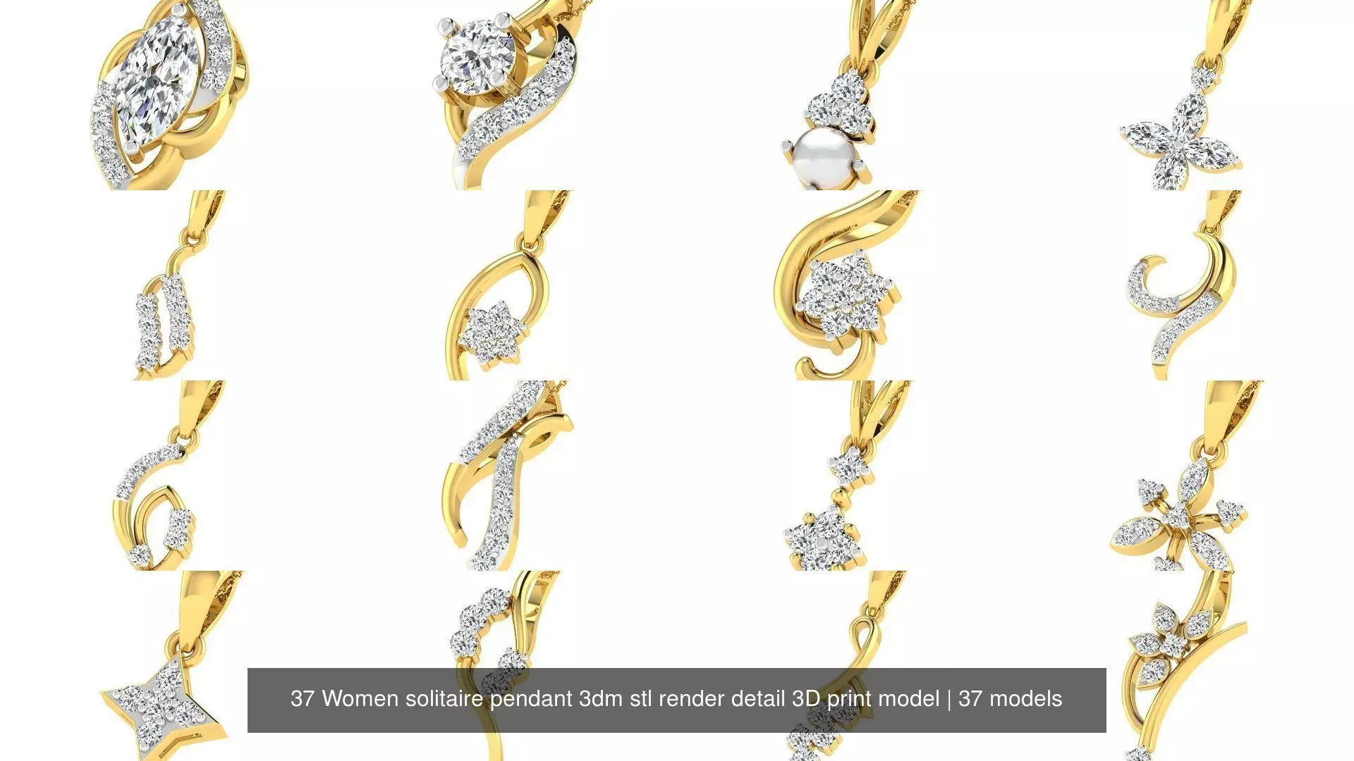 37 Women solitaire pendant 3dm stl render detail 3D print model 3D Model Collection_1