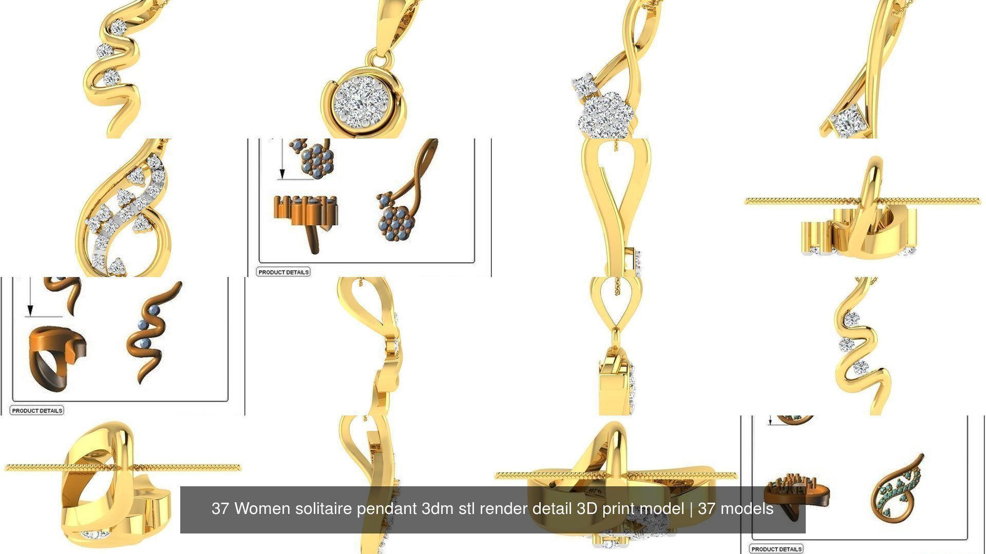 37 Women solitaire pendant 3dm stl render detail 3D print model 3D Model Collection_6