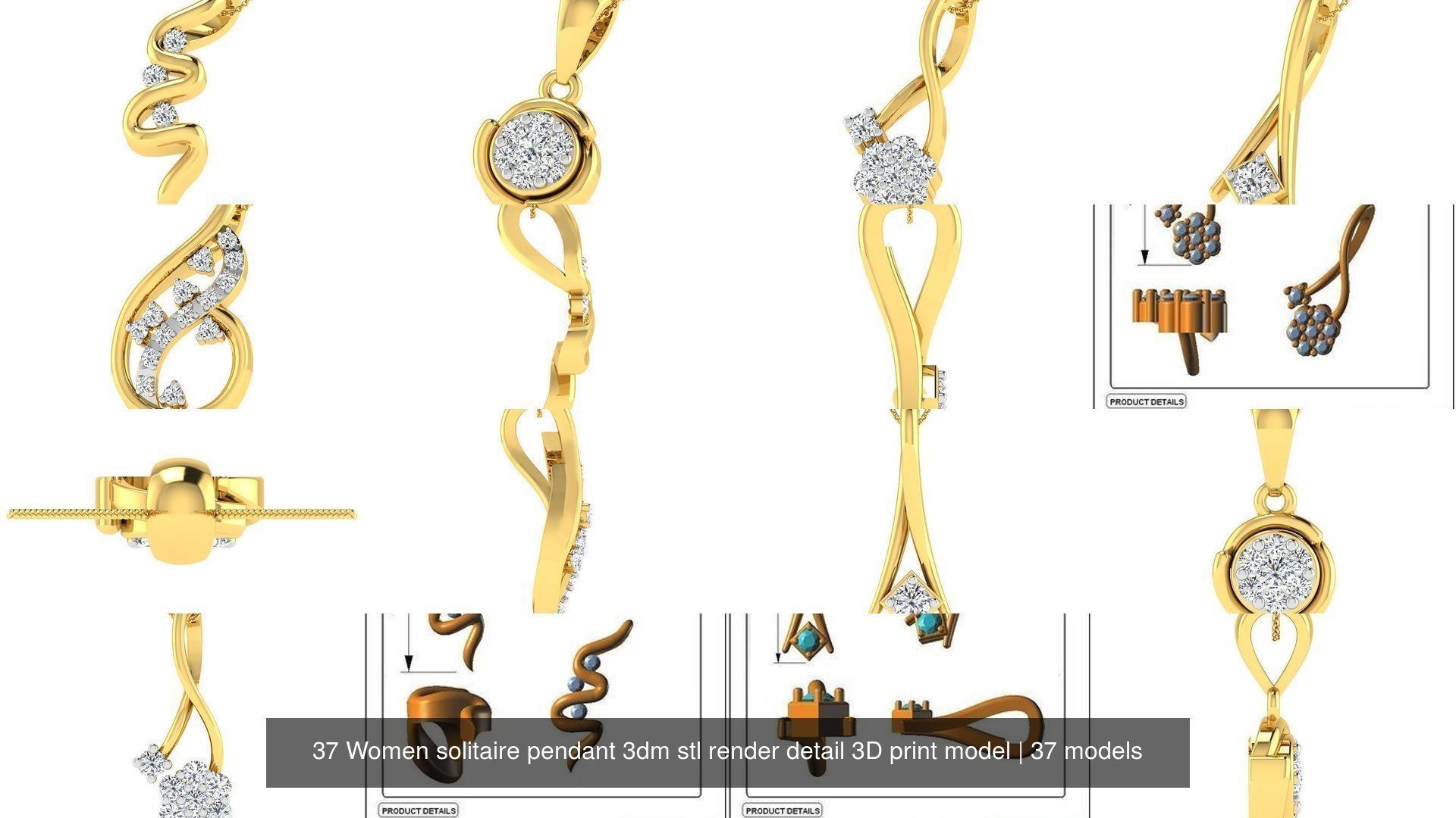 37 Women solitaire pendant 3dm stl render detail 3D print model 3D Model Collection_4