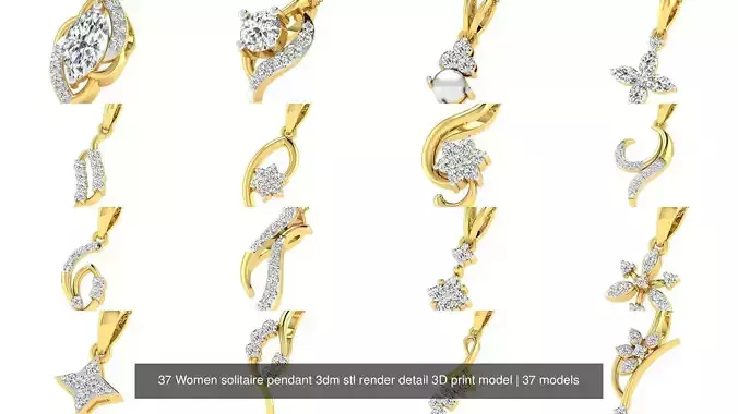 37 Women solitaire pendant 3dm stl render detail 3D print model