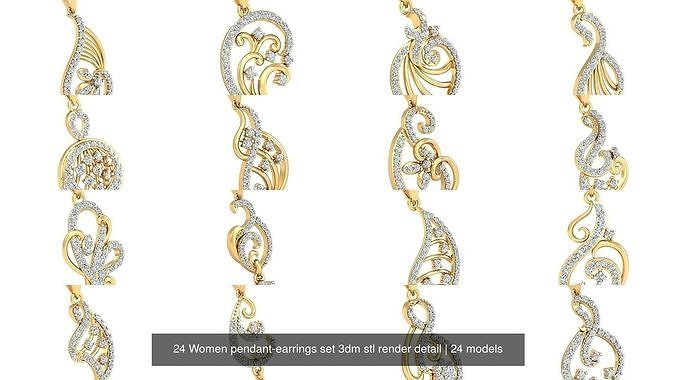 24 Women pendant-earrings set 3dm stl render detail 3D Model Collection