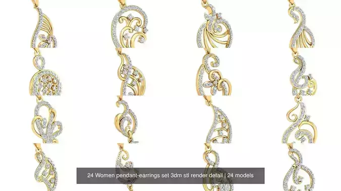 24 Women pendant-earrings set 3dm stl render detail 3D Model Collection