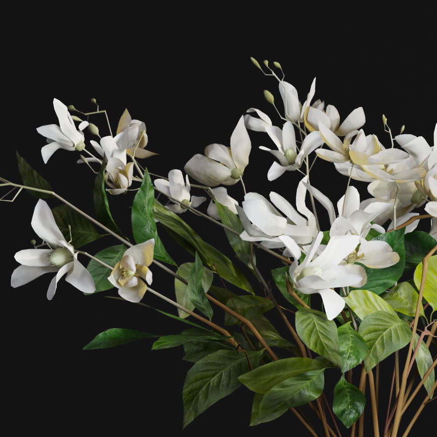 Gardenia Flower Bouquet Vase decor set 3D model_25