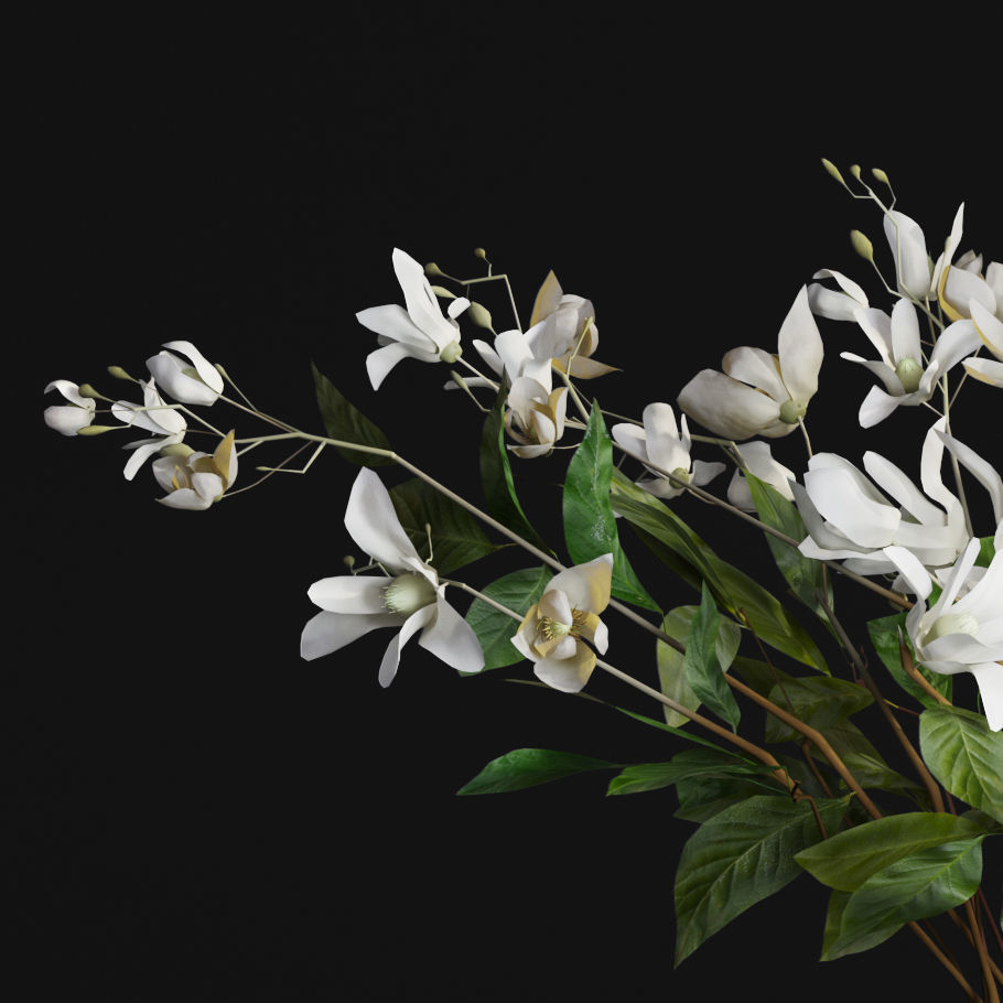 Gardenia Flower Bouquet Vase decor set 3D model_19