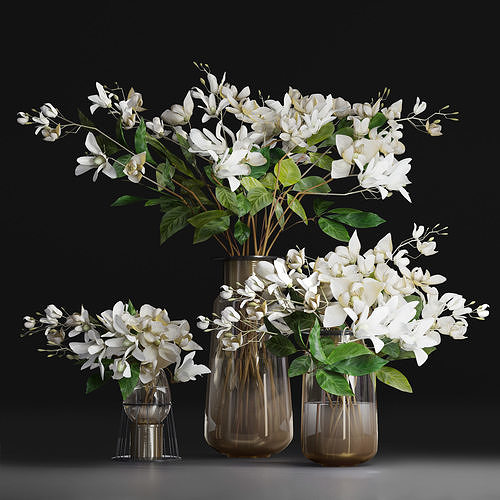 Gardenia Flower Bouquet Vase decor set 3D model