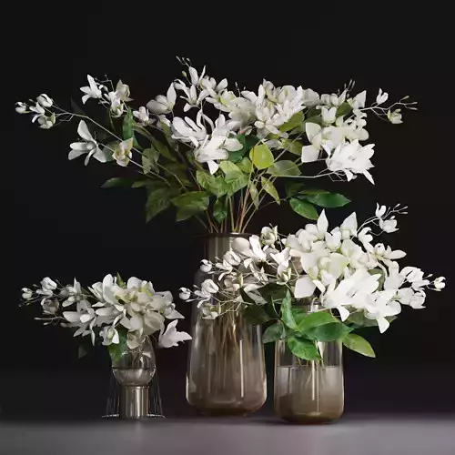 Gardenia Flower Bouquet Vase decor set 3D model