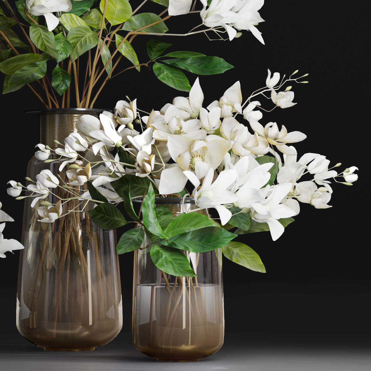 Gardenia Flower Bouquet Vase decor set 3D model_29