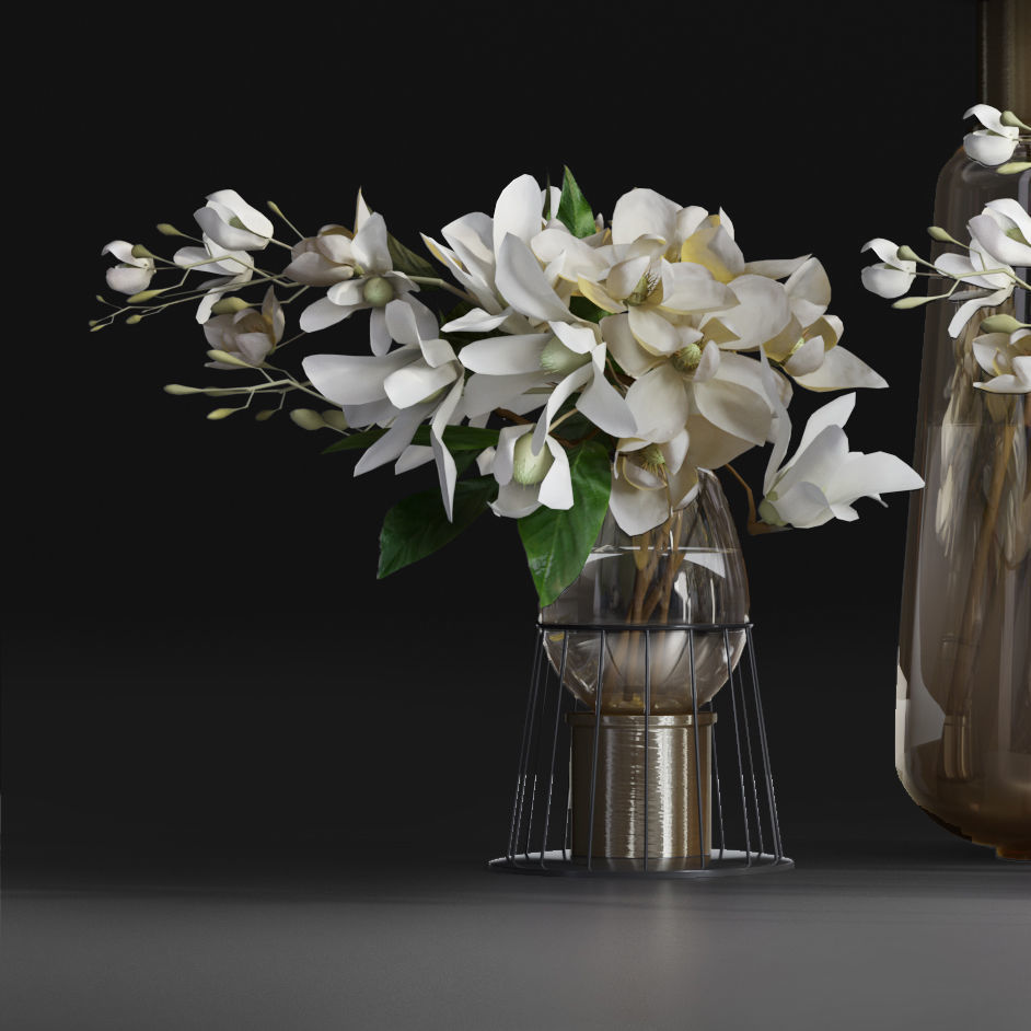 Gardenia Flower Bouquet Vase decor set 3D model_17